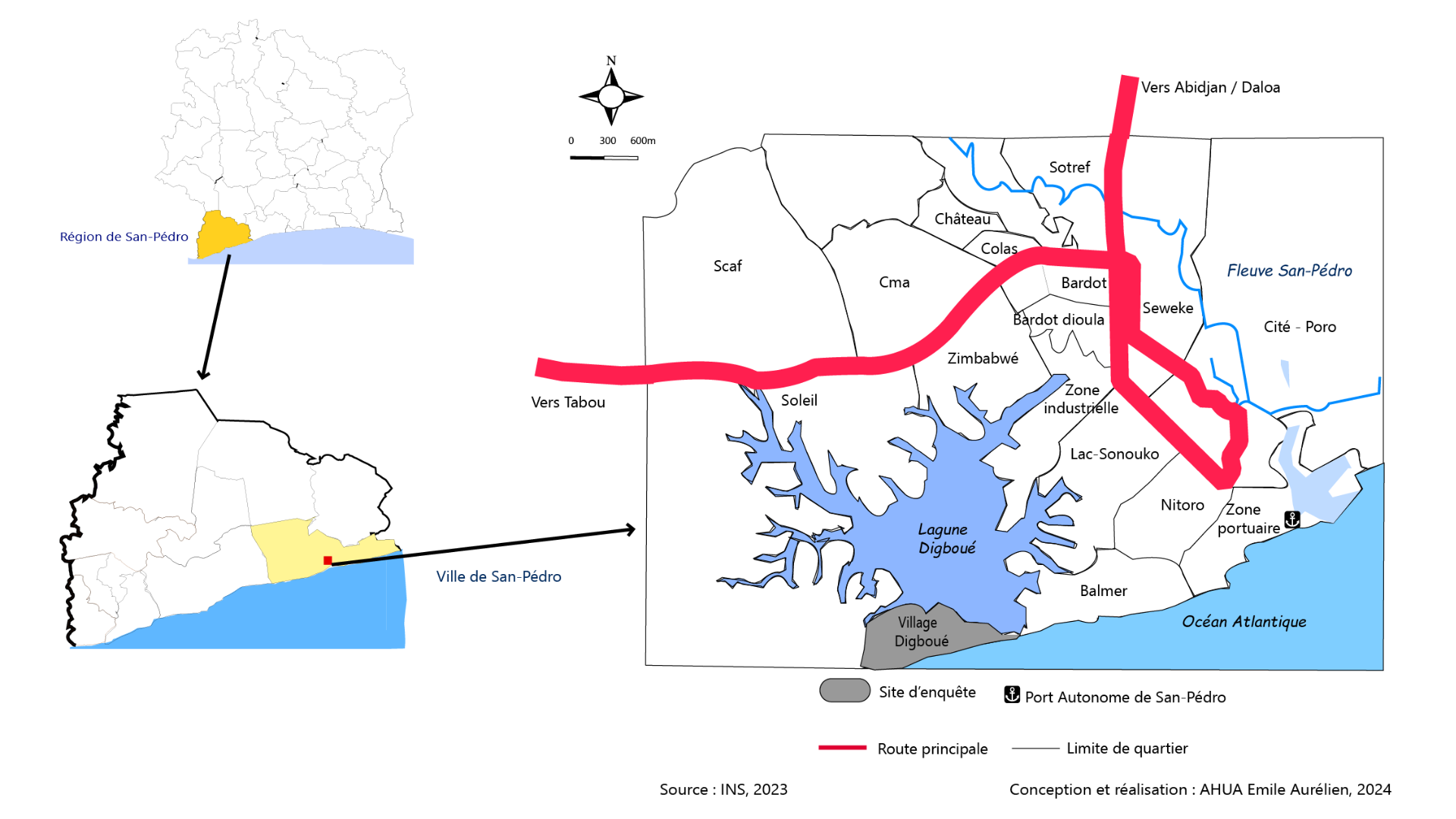 Localisation de l’activité de l’extraction de sable sur le littoral de San-Pedro